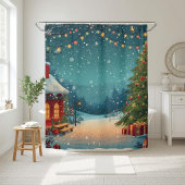 Rideaux De Douche Cozy Christmas Cabin with Snowy Winter Scene
