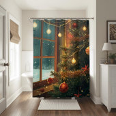 Rideaux De Douche Cozy Christmas Window Shower Curtain 