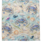 Rideaux De Douche Crabe Bleu & Coquillages (Devant)