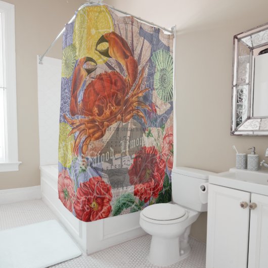 Rideaux De Douche Crabe Plage Nautique Art de la mer (En situation)