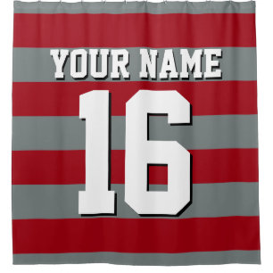 Rideaux De Douche Cranberry Red Charcoal Sports Jersey Preppy Stripe