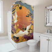 Rideaux De Douche Crane Bird Chrysanthemum Motif japonais (En situation)
