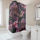 Rideaux De Douche Crâne brodé : Motif gothique de l'orchidée (En situation)