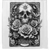 Rideaux De Douche Crâne de squelette pentacle et roses Art du Tarot (Devant)