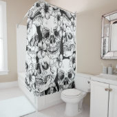 Rideaux De Douche Crâne floral noir (En situation)