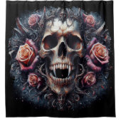 Rideaux De Douche Crâne gothique orné de Rose (Devant)