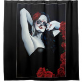 Rideaux De Douche Crâne sucre Roses rouges Noir (Devant)