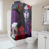 Rideaux De Douche Crâne sucre Roses rouges pourpre (En situation)