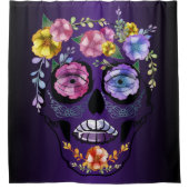 Rideaux De Douche Crânes à sucre Crânes à fleurs pourpres (Devant)