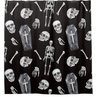 Rideaux De Douche Crânes déplaisants : Motif d'aquarelle d'Halloween