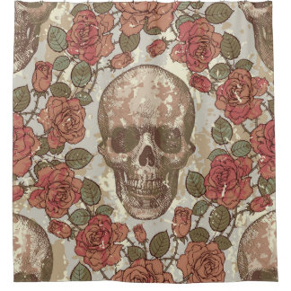 Rideaux De Douche Crânes rétro et ornement Rose