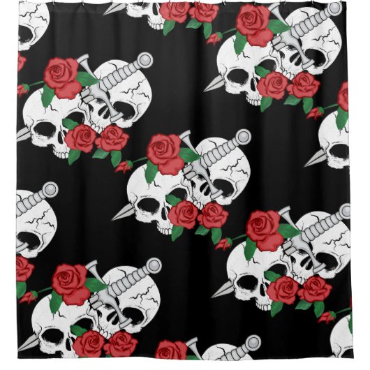 Rideaux De Douche Crânes, Roses avaient Dagger (Devant)