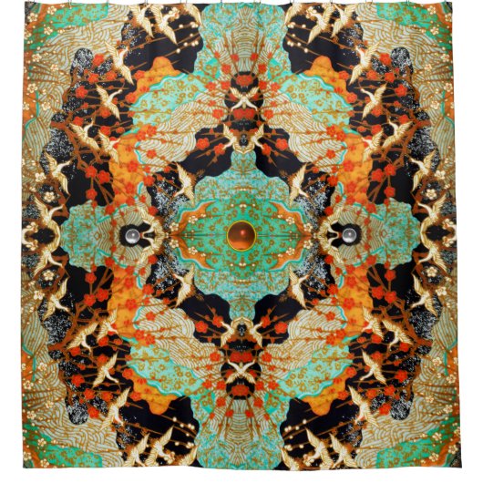 Rideaux De Douche CRANES VOLANTES AVEC FLEURS PRINTEMPS Pierre orang (Devant)