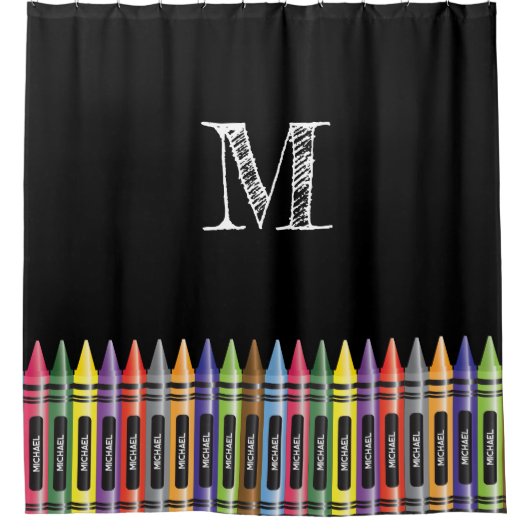 Rideaux De Douche Crayon Kids Black Motif tendance Monogramme (Devant)