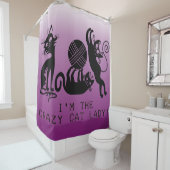 Rideaux De Douche Crazy Chat Lady Chats Noirs Avec Fils (En situation)
