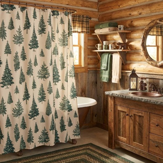 Rideaux De Douche Cream Rustic Forest Tree