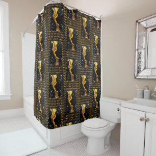 Rideaux De Douche Créateur Liquide Or Noir Monochrome Luxe Chris
