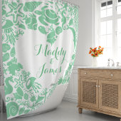 Rideaux De Douche Créatures marines vert menthe Monogramme Couple Cœ