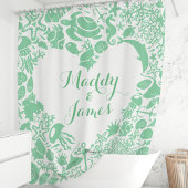 Rideaux De Douche Créatures marines vert menthe Monogramme Couple Cœ
