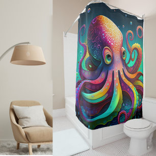 Rideaux De Douche Créez votre propre aquarelle Cute Sea Octopus Phot