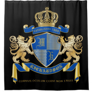 Rideaux De Douche Créez votre propre armoirie Blue Gold Lion Emblem
