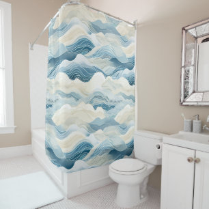 Rideaux De Douche Crème Bleue Mer Sable Océan Vagues