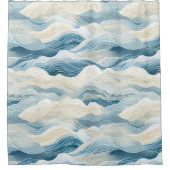 Rideaux De Douche Crème Bleue Mer Sable Océan Vagues (Devant)