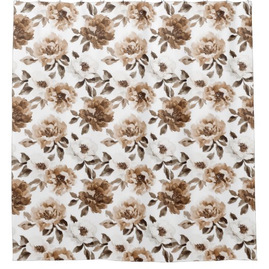 Rideaux De Douche Crème Brown Fleurs blanches Noël (Devant)