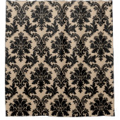 Rideaux De Douche Crème élégante et damas noir (Devant)