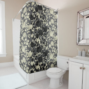 Rideaux De Douche Crème et noir Toile floral sur le gris
