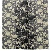 Rideaux De Douche Crème et noir Toile floral sur le gris (Devant)