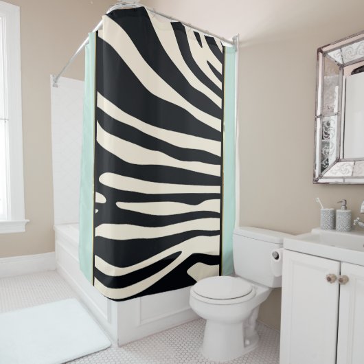 Rideaux De Douche Crème, noir et vert menthe (En situation)