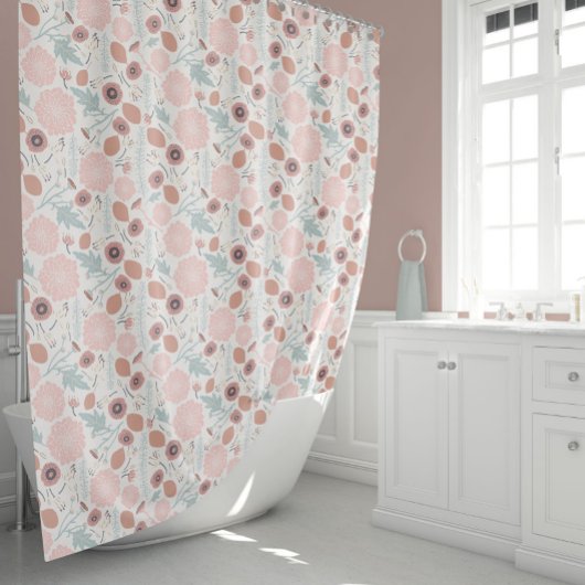 Rideaux De Douche Crème rose joueuse bleu Répéter l'impression flora