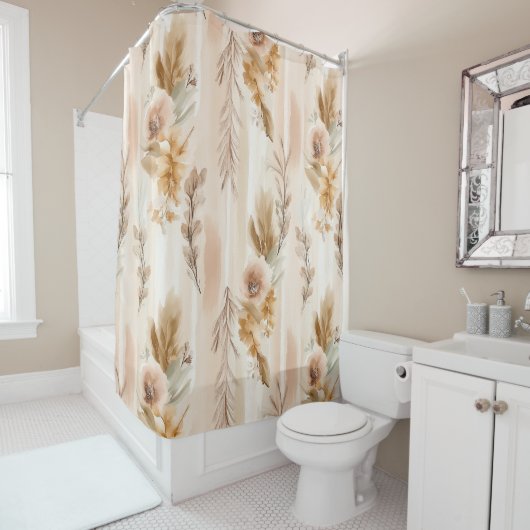 Rideaux De Douche Crème Rustique Floral Boho (En situation)