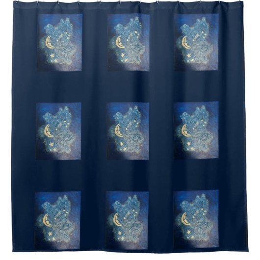 Rideaux De Douche Crescent Moon et étoiles sur Bleu (Devant)