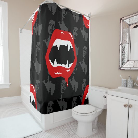 Rideaux De Douche crocs de vampire noir éffrayant halloween (En situation)