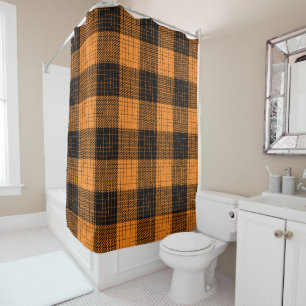 Rideaux De Douche Croisillon à carreaux orange et noir de style buff