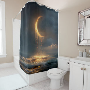Rideaux De Douche Croissant de lune doré surréaliste au-dessus de l'
