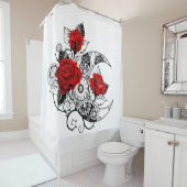 Rideaux De Douche Croissant mécanique avec roses rouges (En situation)