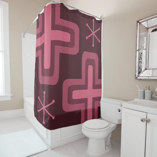 Rideaux De Douche Croix moderne du milieu du siècle Rouge foncé (En situation)