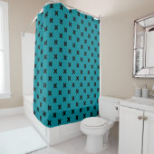 Rideaux De Douche Croix noire sur turquoise (En situation)