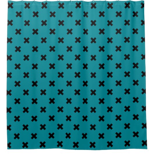 Rideaux De Douche Croix noire sur turquoise (Devant)
