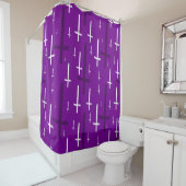 Rideaux De Douche croix violette inversée à l'envers (En situation)