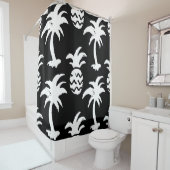 Rideaux De Douche Croquez palmiers, ananas, motif monochrome. (En situation)