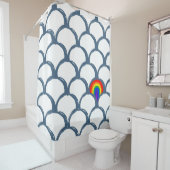 Rideaux De Douche Croquis bleu et blanc Motif de saint Jacques et ar (En situation)