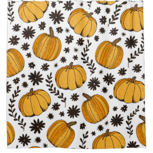 Rideaux De Douche Croquis citrouilles : motif sans couture dessiné à