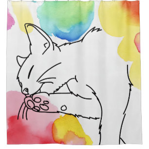 Rideaux De Douche Croquis de chat coloré