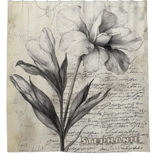 Rideaux De Douche Croquis floral rustique avec calligraphie - âge (3
