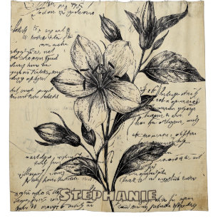 Rideaux De Douche Croquis floral rustique avec calligraphie - âge (5