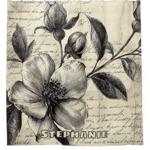 Rideaux De Douche Croquis floral rustique avec calligraphie - âge (8